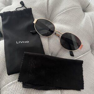 Livho Retro Polarized Sunglasses - UV400 Protection, Oval Shape, Metal Frames -